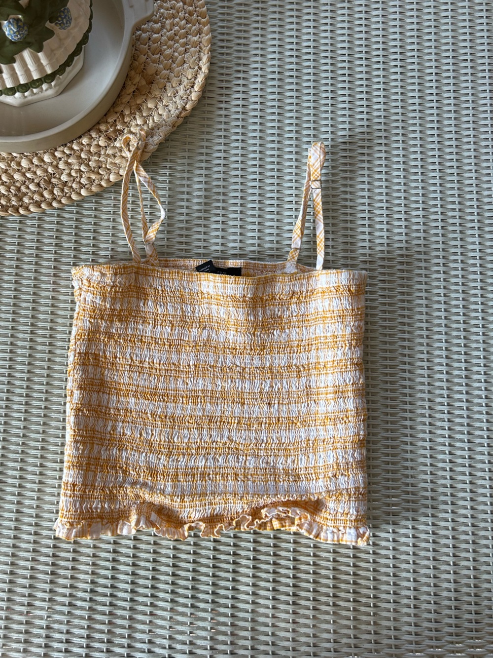 Forever 21 Yellow and White Smocked Cami Top